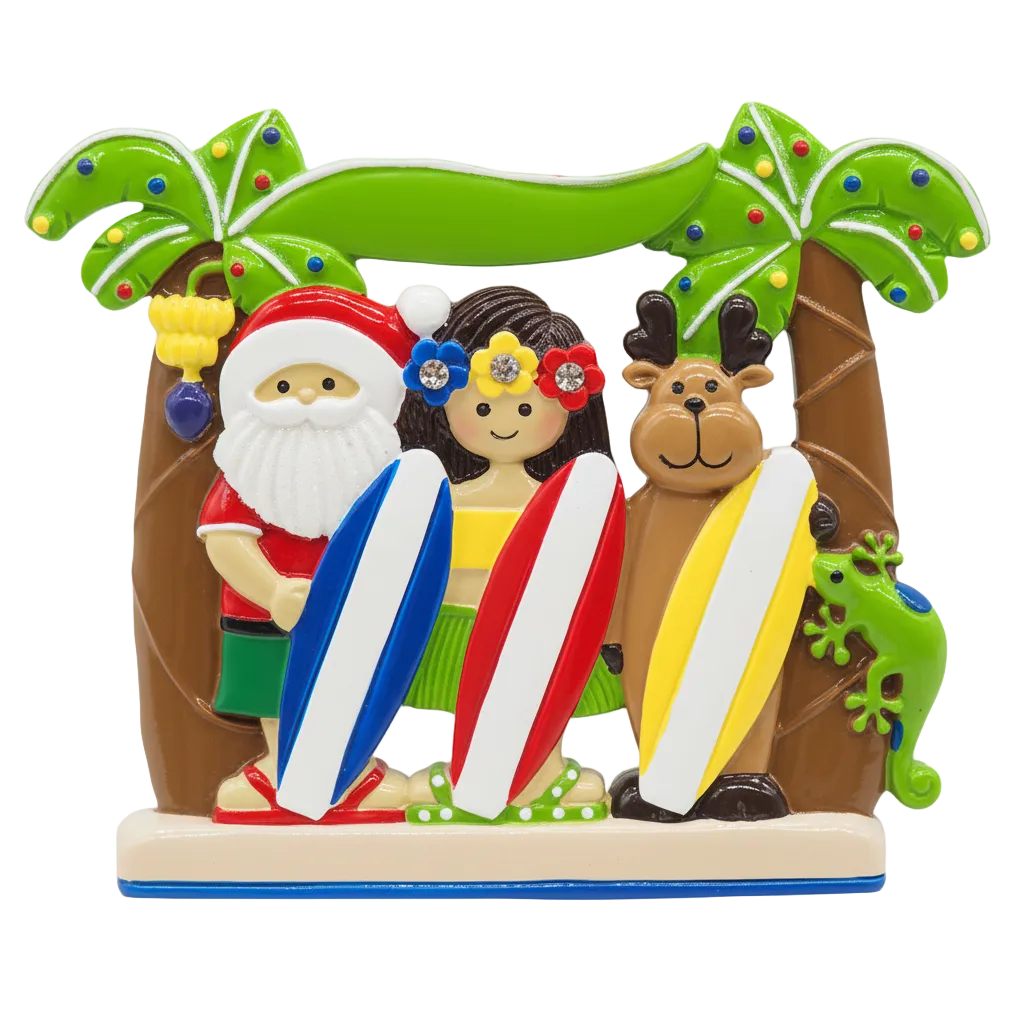 303: Santa Surfboard Family of 3 - Table Topper