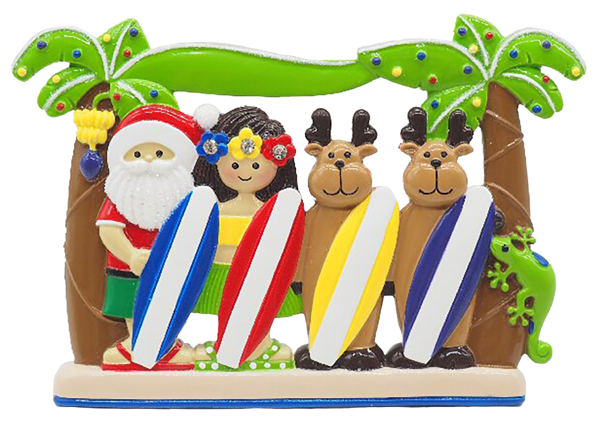 Santa Surfboard Family of 4 - Table Topper