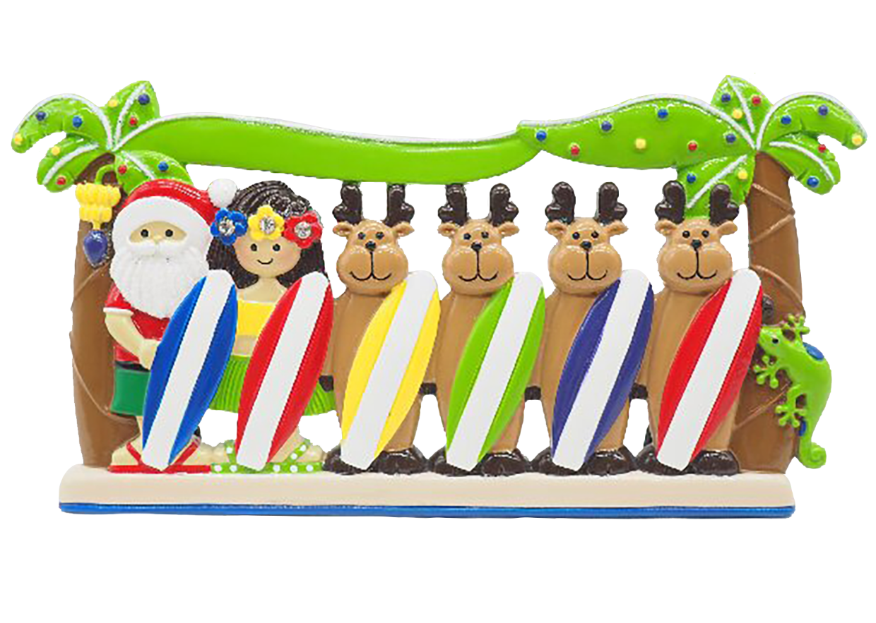 Santa Surfboard Family of 6 - Table Topper