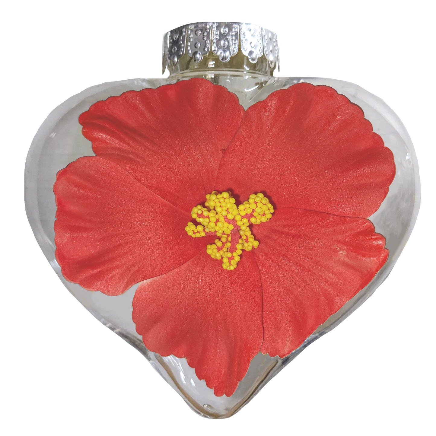 BB101HR: Heart Ornament w/ Red Hibiscus