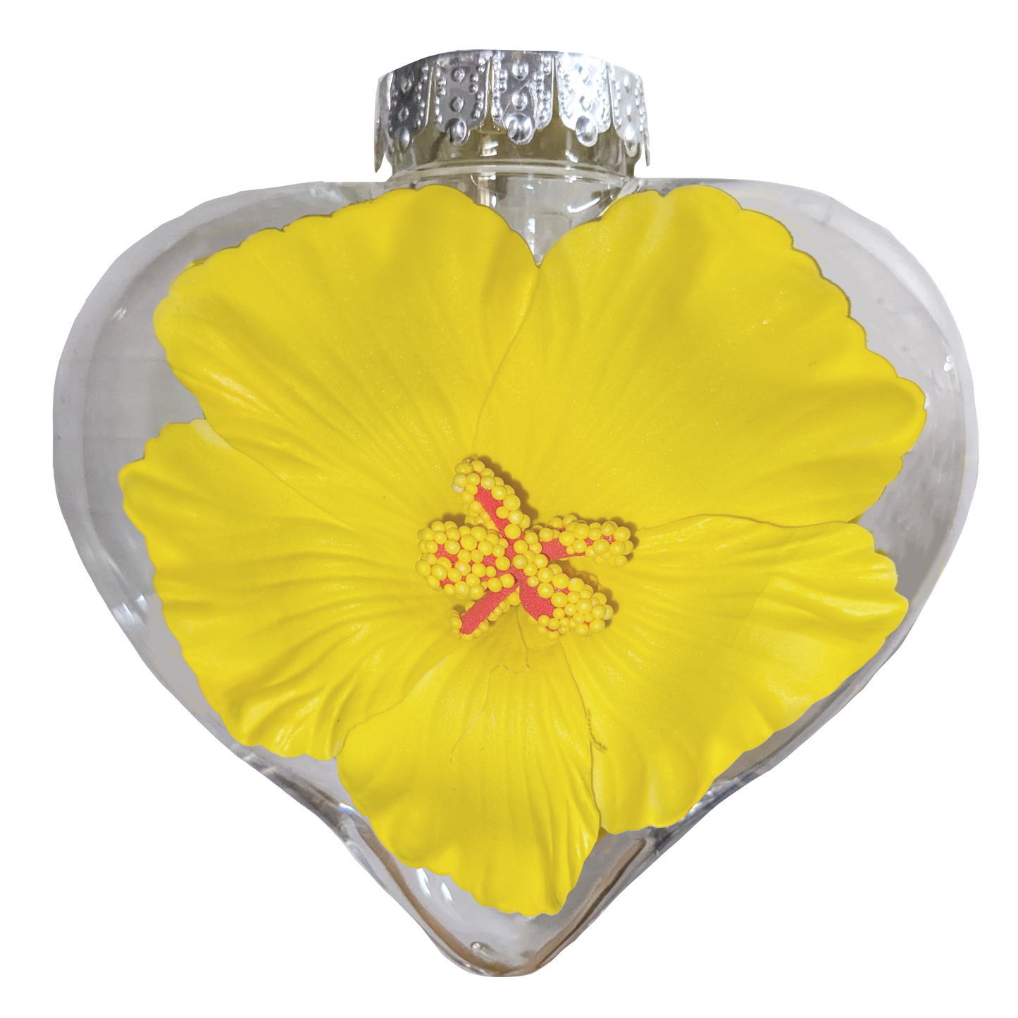BB101HY: Heart Ornament w/ Yellow Hibiscus