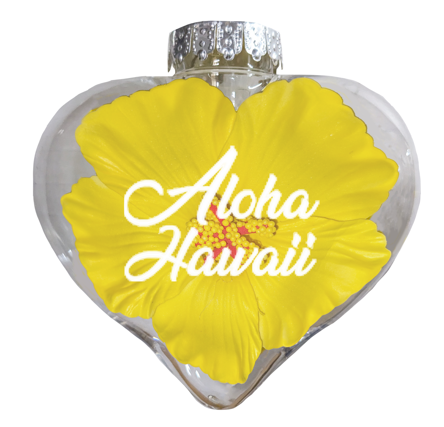 BB101HYA: Heart Ornament w/ Yellow Hibiscus Aloha