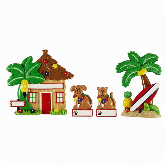 LR115: Hut, Palm Tree, Cat & Dog (4-Piece Pet Set)