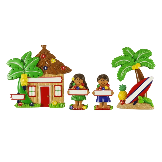 LR115: Hut, Palm Tree, Girl & Boy Set (4 piece)