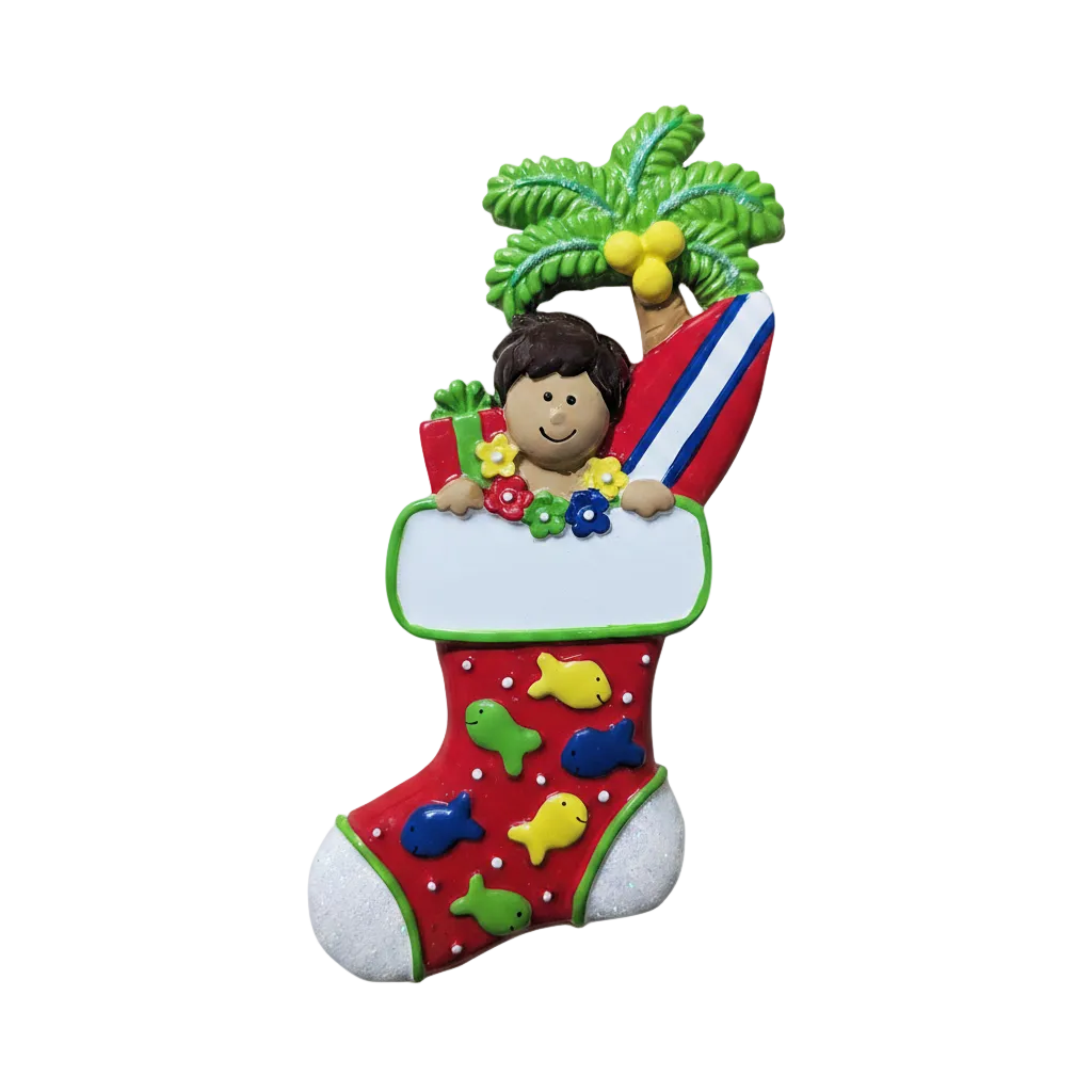 108: Tropical Surfer Boy Stocking Ornament