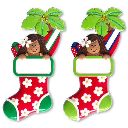 109N: Tropical Surfer Girl Stocking Ornament