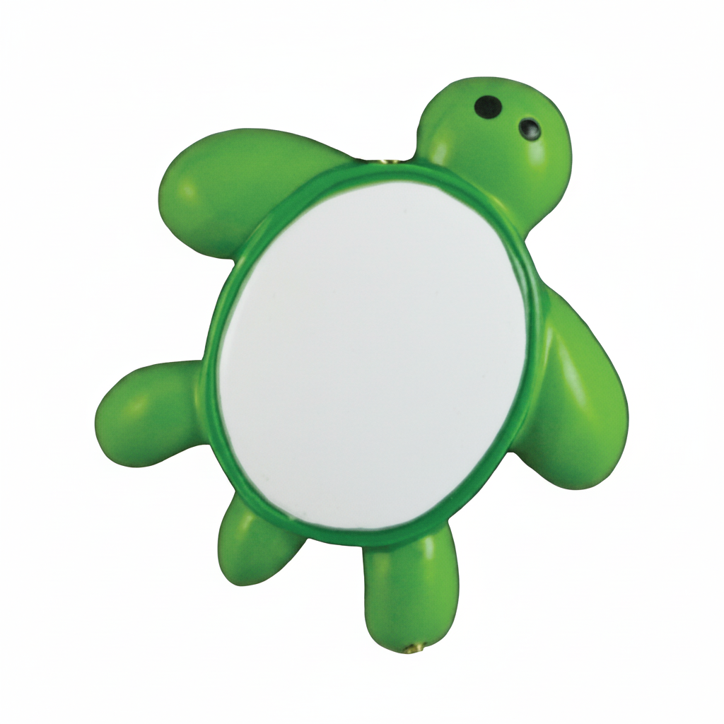 Green turtle-shaped linking ornament on a white background
