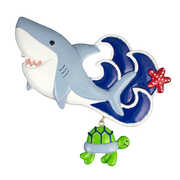 Shark ornament with turtle and starfish on a white background