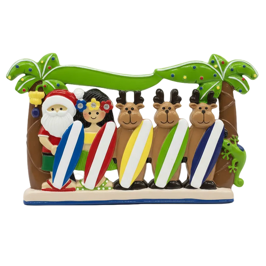 305: Santa Surfboard Family of 5 - Table Topper