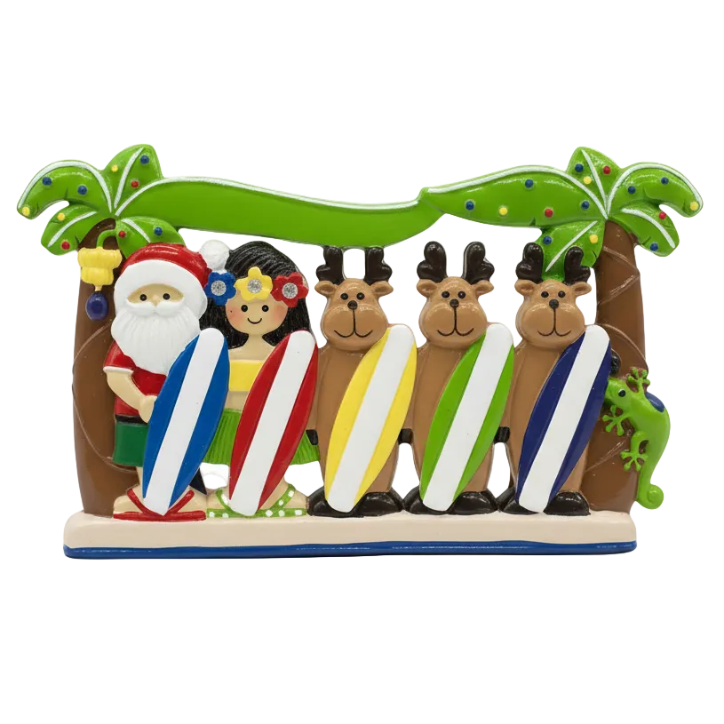 305: Santa Surfboard Family of 5 - Table Topper