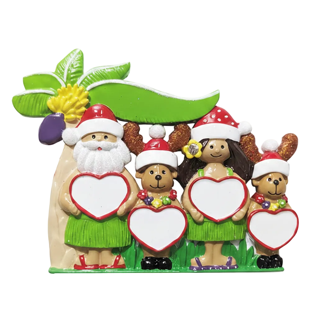 244: Tropical Santa Family of 4 Tabletop Ornament