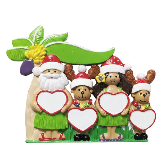 244: Tropical Santa Family of 4 Tabletop Ornament