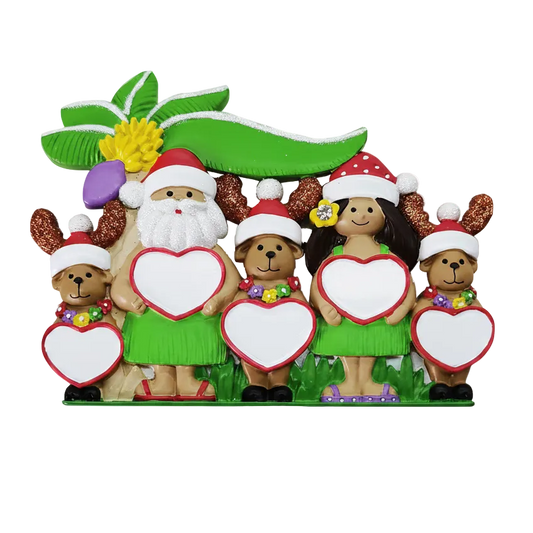 245: Tropical Santa Family of  5 Tabletop Ornament