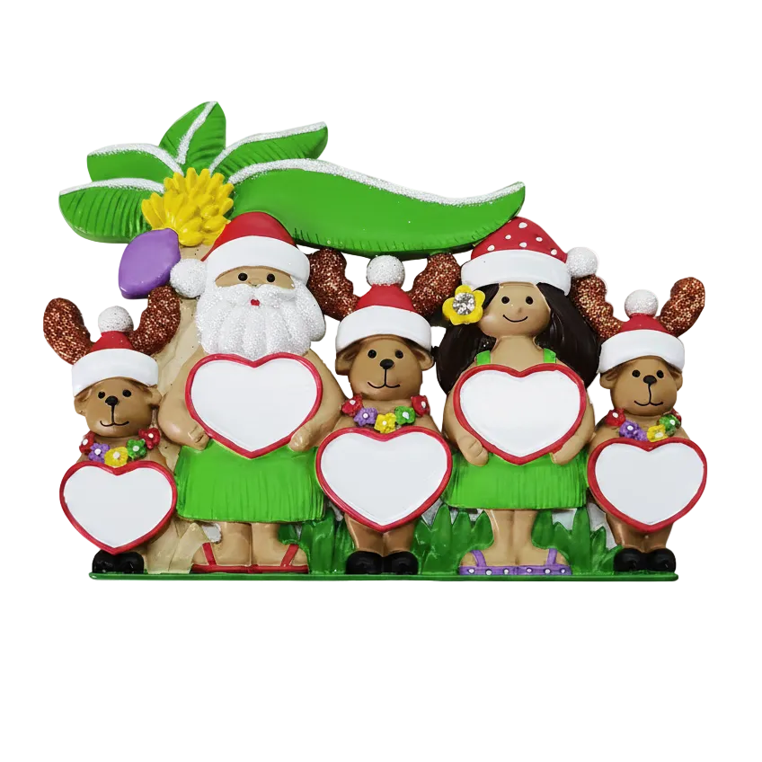 245: Tropical Santa Family of  5 Tabletop Ornament