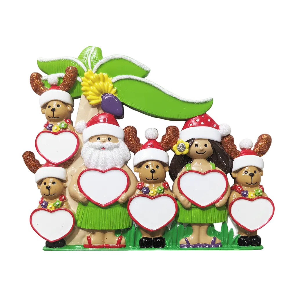 246: Tropical Santa Family of 6 Tabletop Ornament