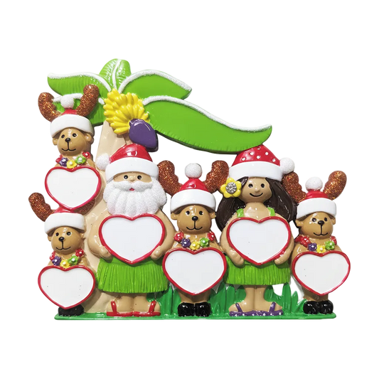 246: Tropical Santa Family of 6 Tabletop Ornament