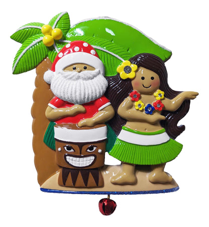 261:  Tiki Drum Santa & Hula Girl