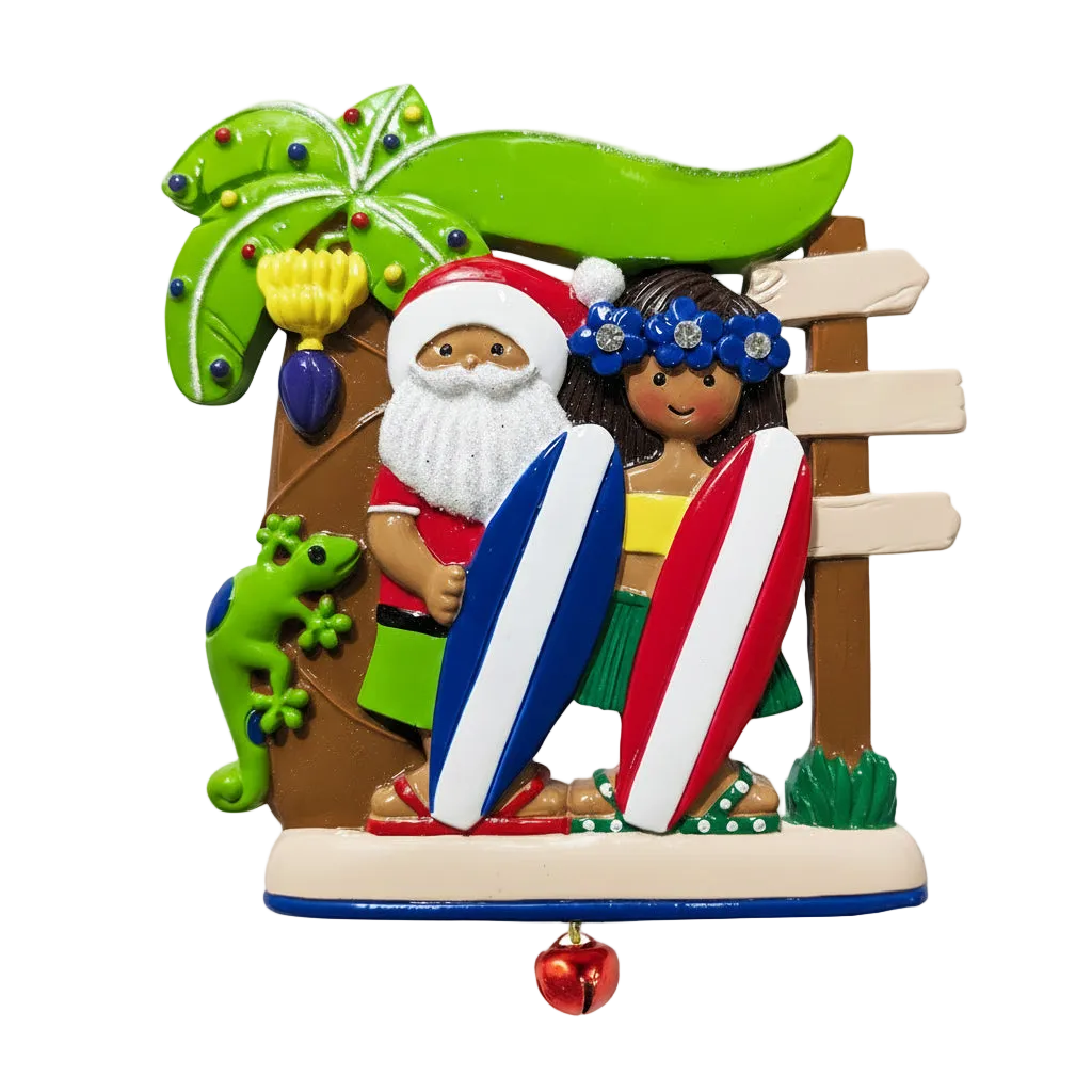 302P: Santa Surfboard Gecko Couple