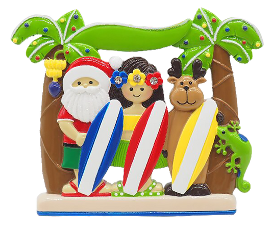 Santa Surfboard Family of 3 - Table Topper