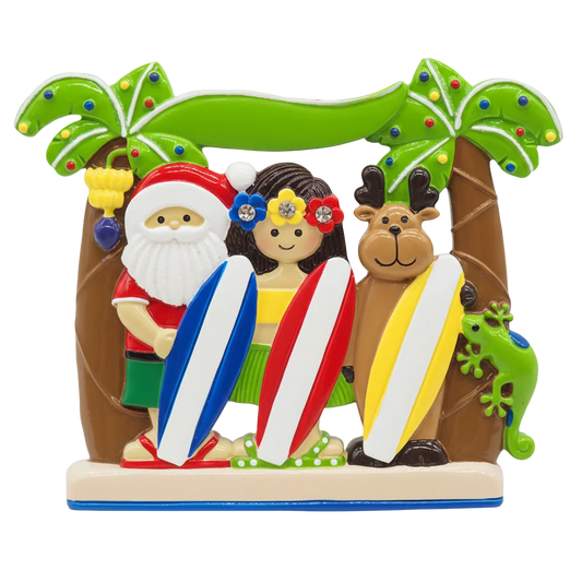 303: Santa Surfboard Family of 3 - Table Topper