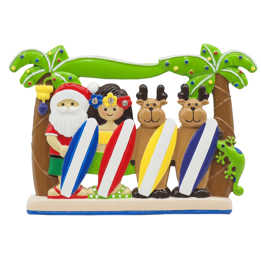 304: Santa Surfboard Family of 4 - Table Topper