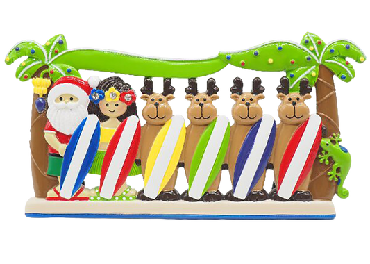 Santa Surfboard Family of 6 - Table Topper