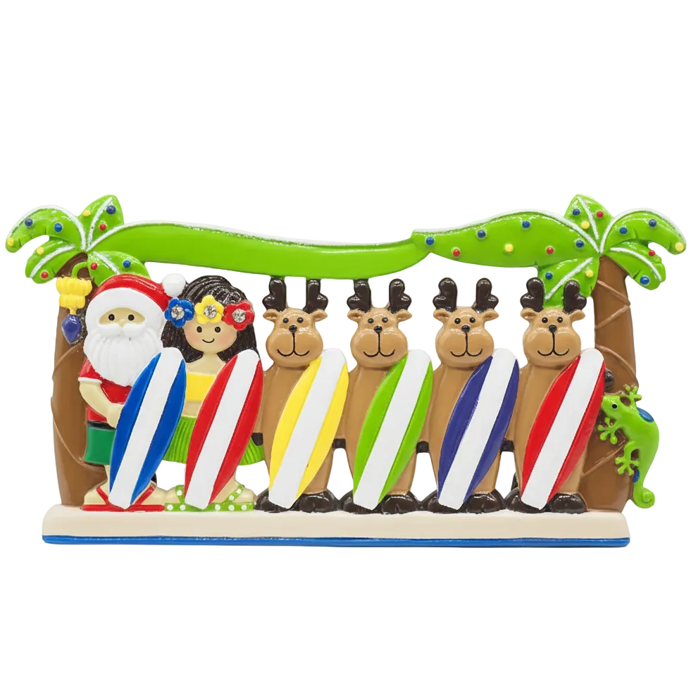 306: Santa Surfboard Family of 6 - Table Topper