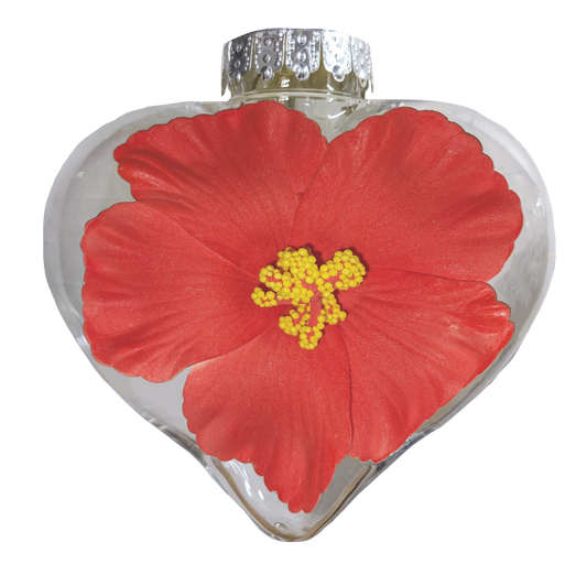 BB101HR: Heart Ornament w/ Red Hibiscus