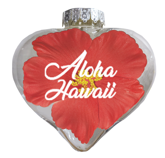 BB101HRA: Heart Ornament w/ Red Hibiscus Aloha
