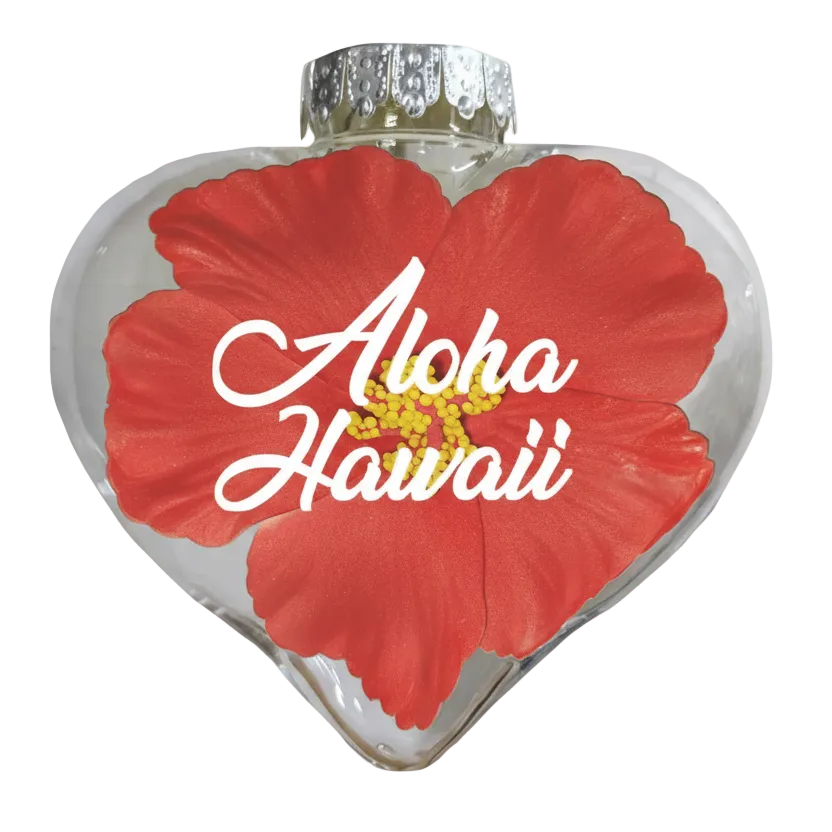 BB101HRA: Heart Ornament w/ Red Hibiscus Aloha