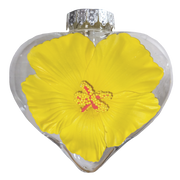 BB101HY: Heart Ornament w/ Yellow Hibiscus - 24 Pack