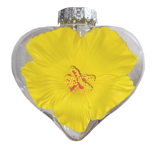 BB101HY: Heart Ornament w/ Yellow Hibiscus