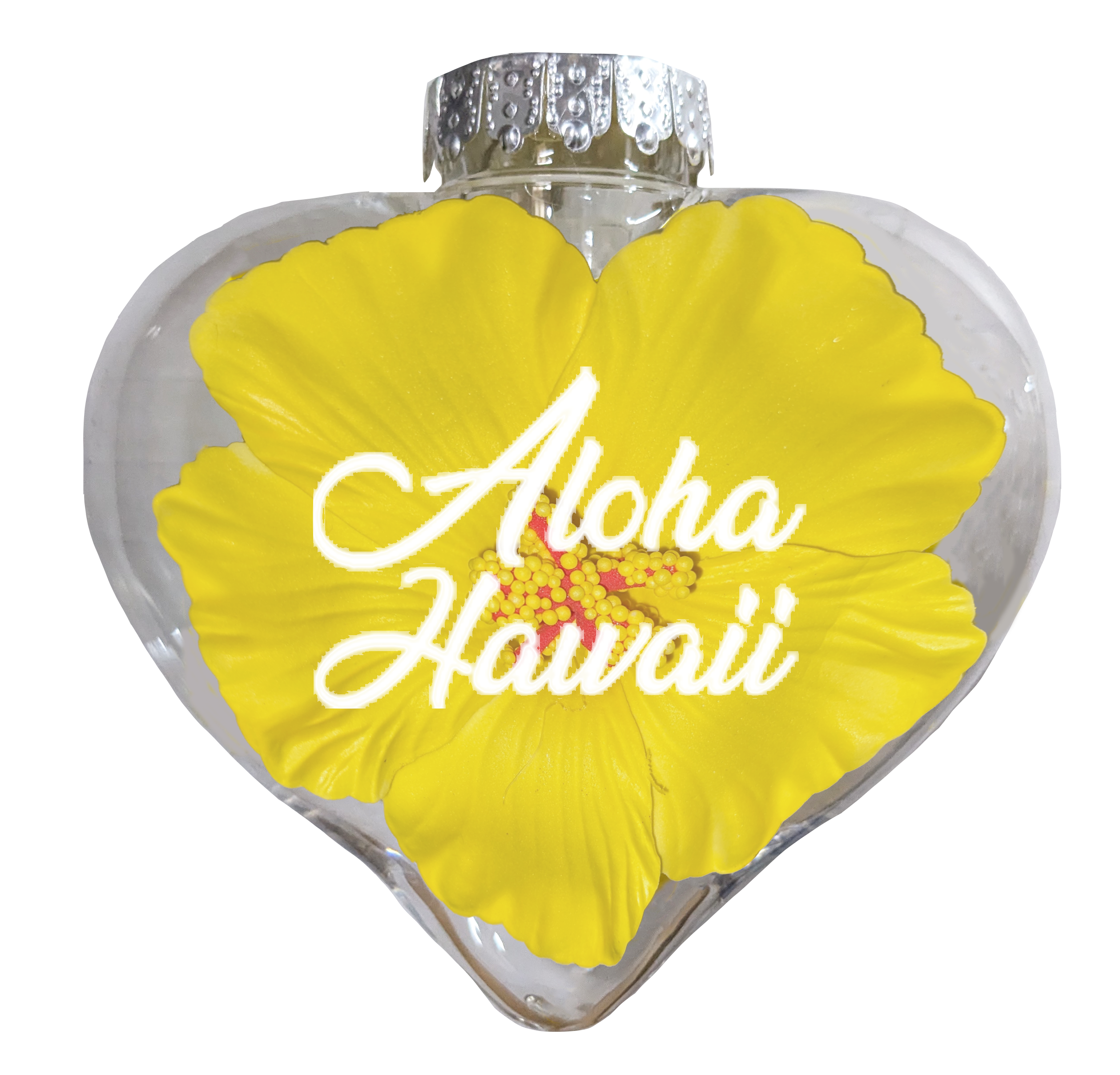 BB101HYA: Heart Ornament w/ Yellow Hibiscus Aloha