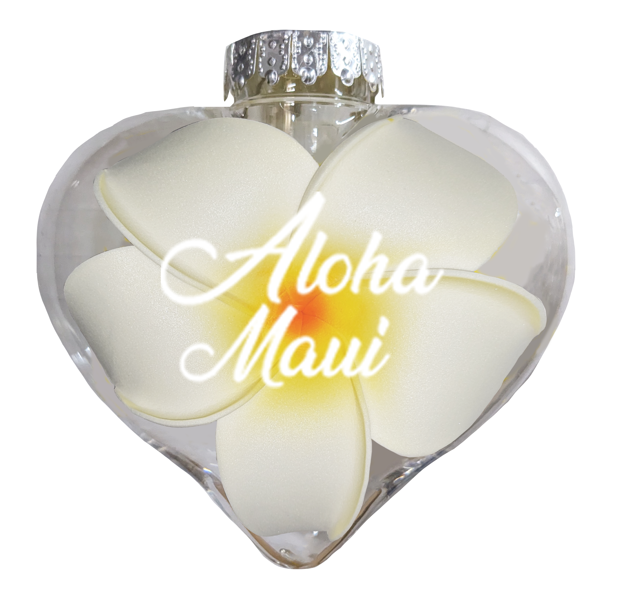 BB101PM: Heart Ornament w/ Plumeria Aloha Maui