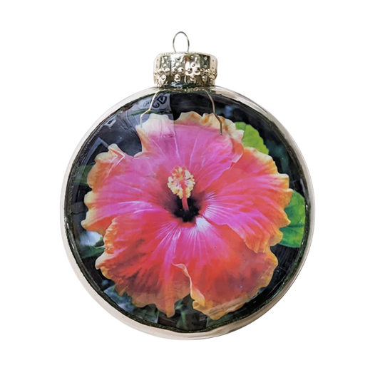 HZZ149: Glass Flat Disc - Hibiscus - 12 Pack