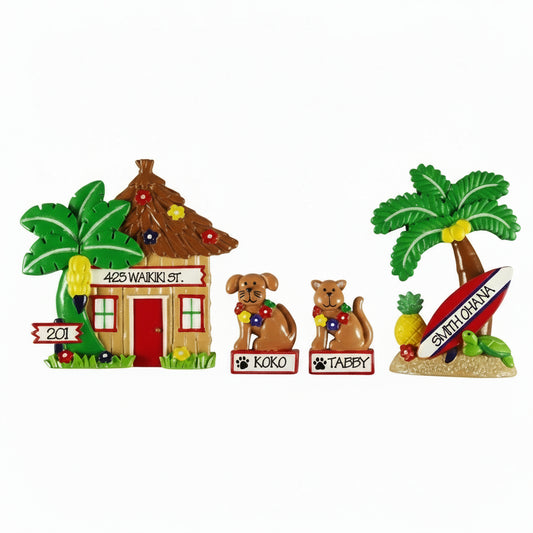 LR115: Hut, Palm Tree, Cat & Dog (4-Piece Pet Set)