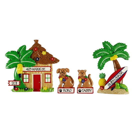 LR115: Hut, Palm Tree, Cat & Dog (4-Piece Pet Set)