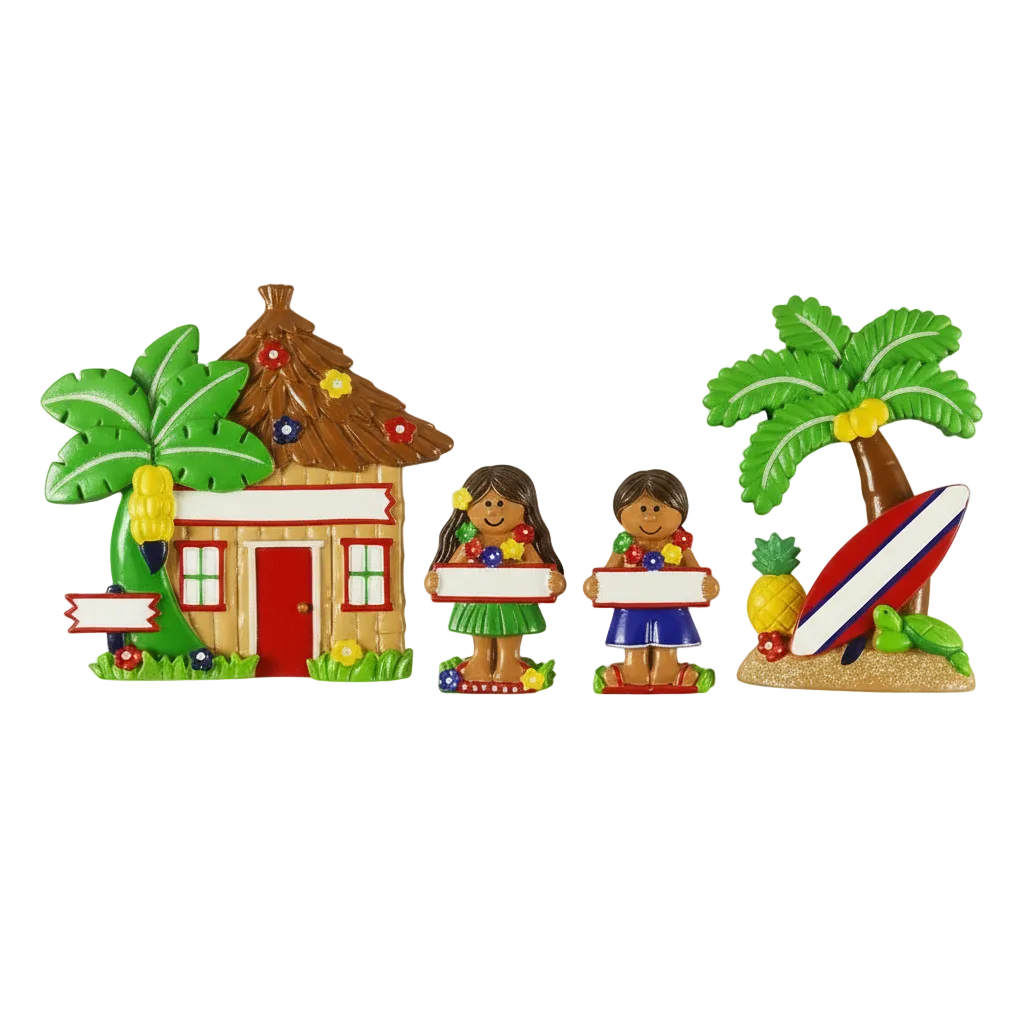 LR115: Hut, Palm Tree, Girl & Boy Set (4 piece)
