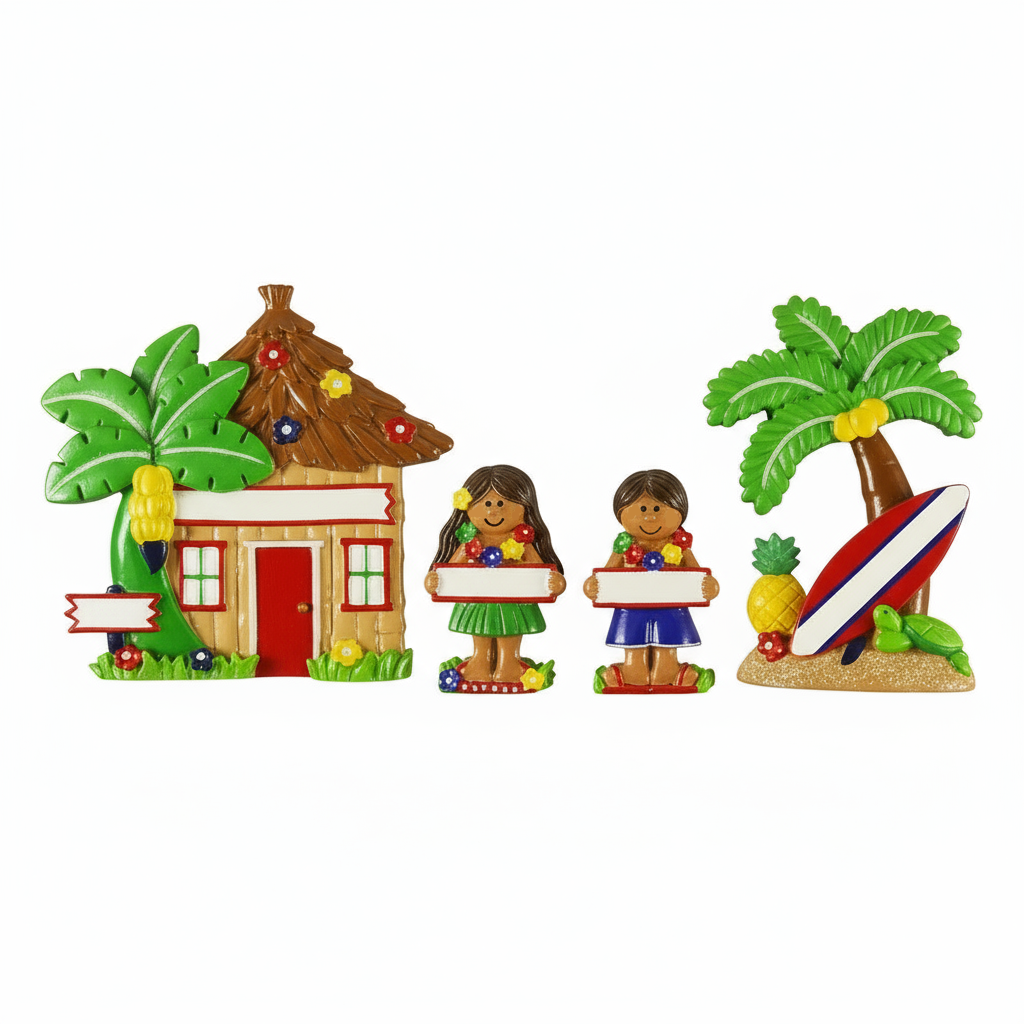 LR115: Hut, Palm Tree, Girl & Boy Set (4 piece)