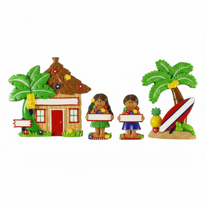 LR115: Hut, Palm Tree, Girl & Boy Set (4 piece)