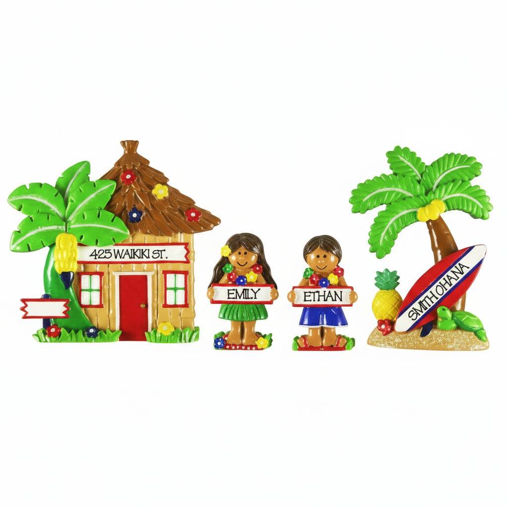 LR115: Hut, Palm Tree, Girl & Boy Set (4 piece)