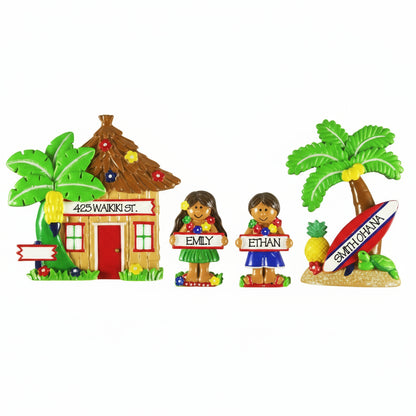 LR115: Hut, Palm Tree, Girl & Boy Set (4 piece)