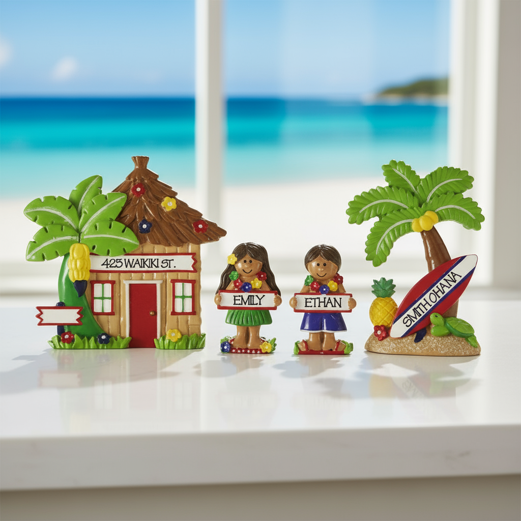 LR115: Hut, Palm Tree, Girl & Boy Set (4 piece)