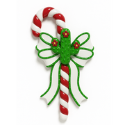 Decorative candy cane with a cactus in the center and green bow on a white background