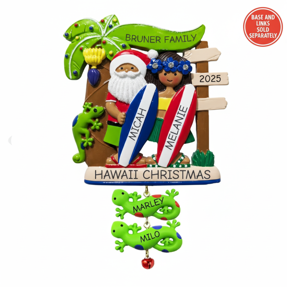 302P: Santa Surfboard Gecko Couple