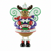 Decorative Christmas ornament with reindeer design, colorful wings, and '2026 Selena' text on a white background.