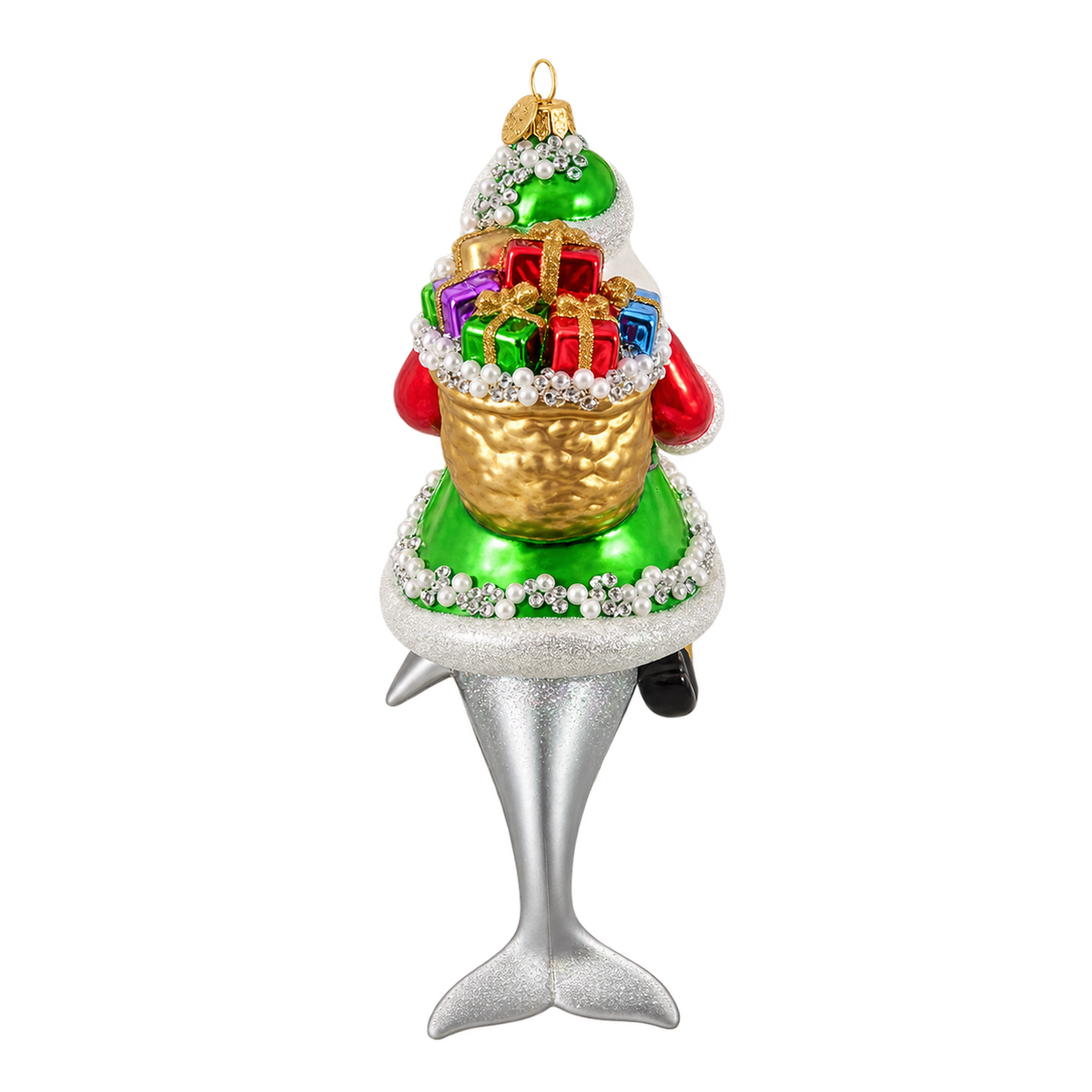 HZZ114G: Glass Green Santa & Dolphin
