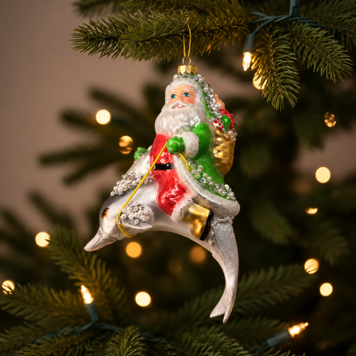 HZZ114G: Glass Green Santa & Dolphin - 12 Pack (Copy)