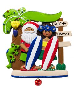 302: Santa Surfboard Couple w/ Gecko (Aloha Hawaii)