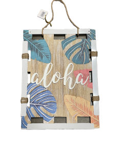 BOW154 ALOHA WD SIGN w/COLORED LEAVES